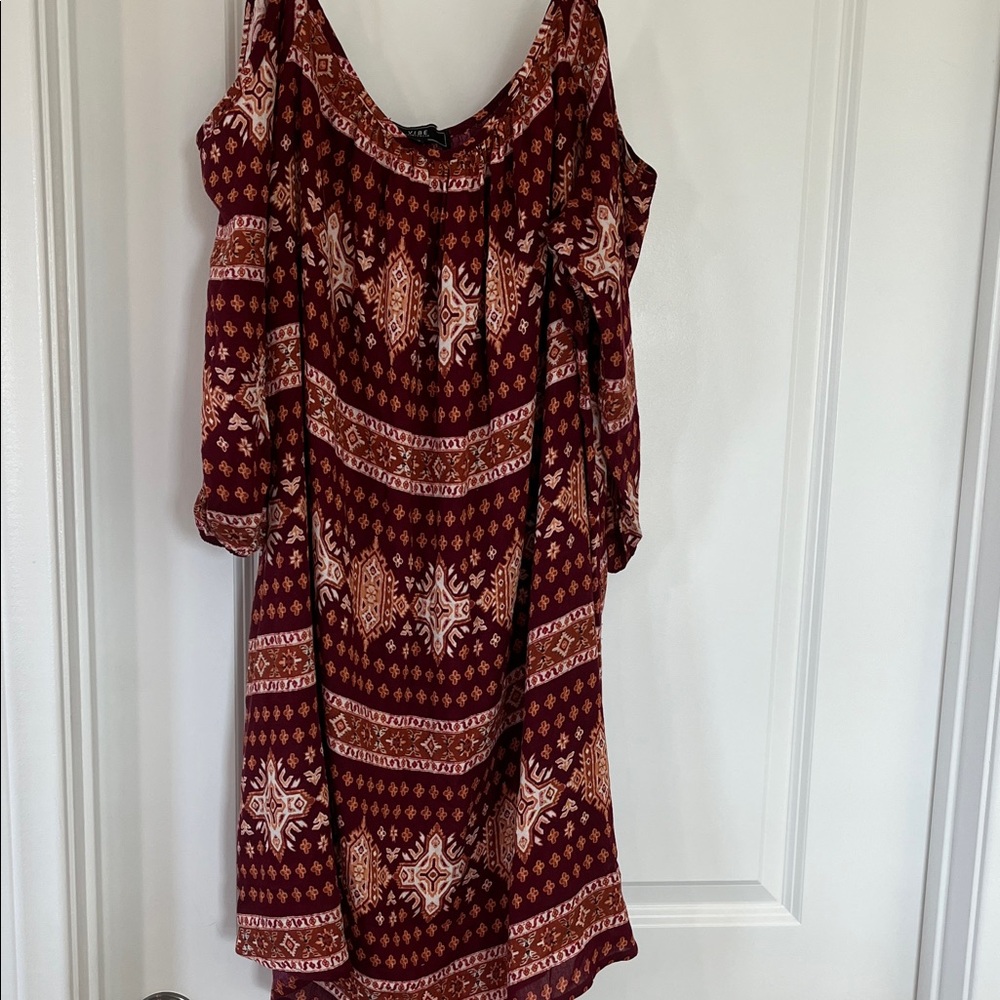 Vibe One Shoulder Burgundy Dress with Patterns